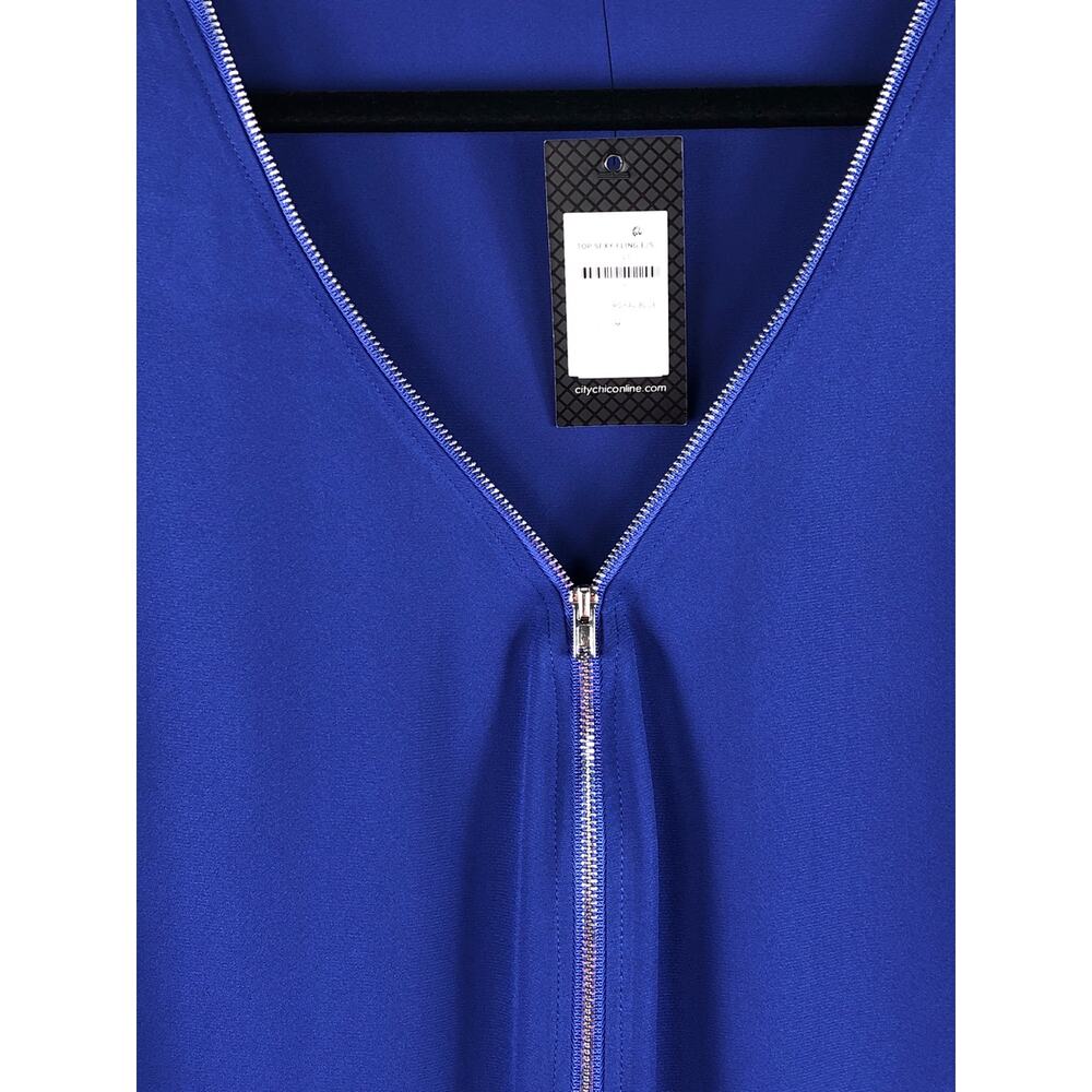 City Chic Pop-Over Top Royal Blue Zipper Front Women's Size Medium NEW - Picture 4 of 7
